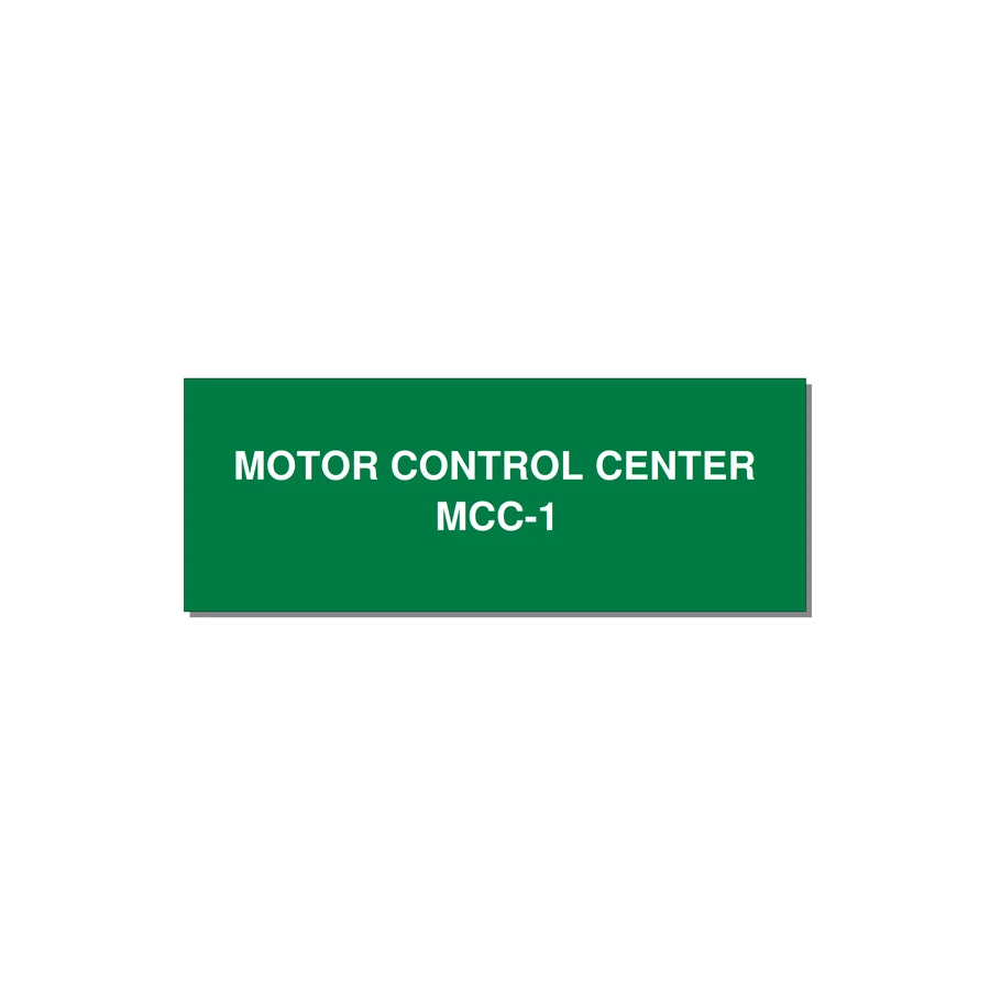 4.0x1.5" Motor Control Label - MOTOR CONTROL CENTER MCC — 4x1.5" White on Green, Adhesive