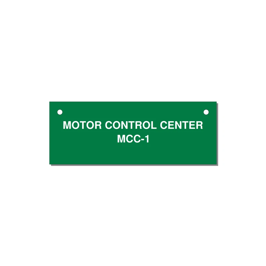 4.0x1.5" Motor Control Label - MOTOR CONTROL CENTER MCC — 4x1.5" White on Green, Holes