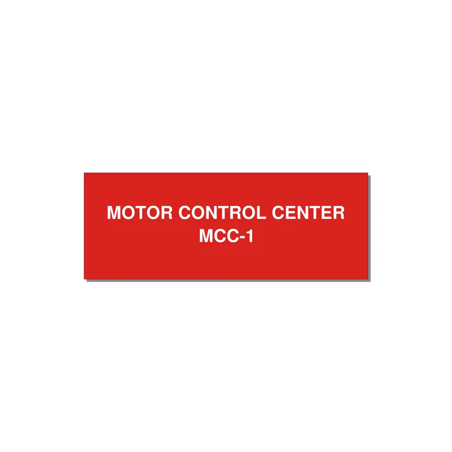 4.0x1.5" Motor Control Label - MOTOR CONTROL CENTER MCC — 4x1.5" White on Red, Adhesive