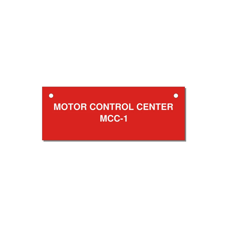 4.0x1.5" Motor Control Label - MOTOR CONTROL CENTER MCC — 4x1.5" White on Red, Holes