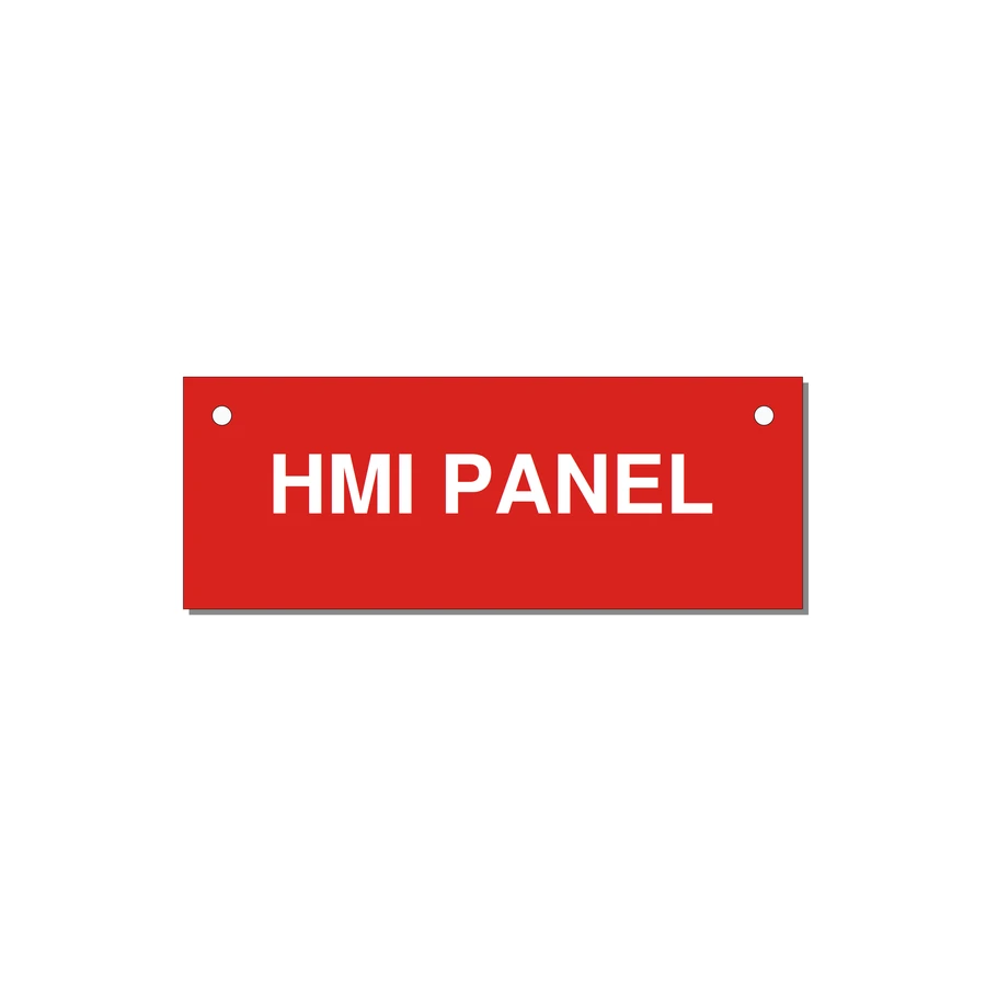 4.0x1.5" Panel Identification Label - HMI PANEL — 4x1.5" White on Red, Holes