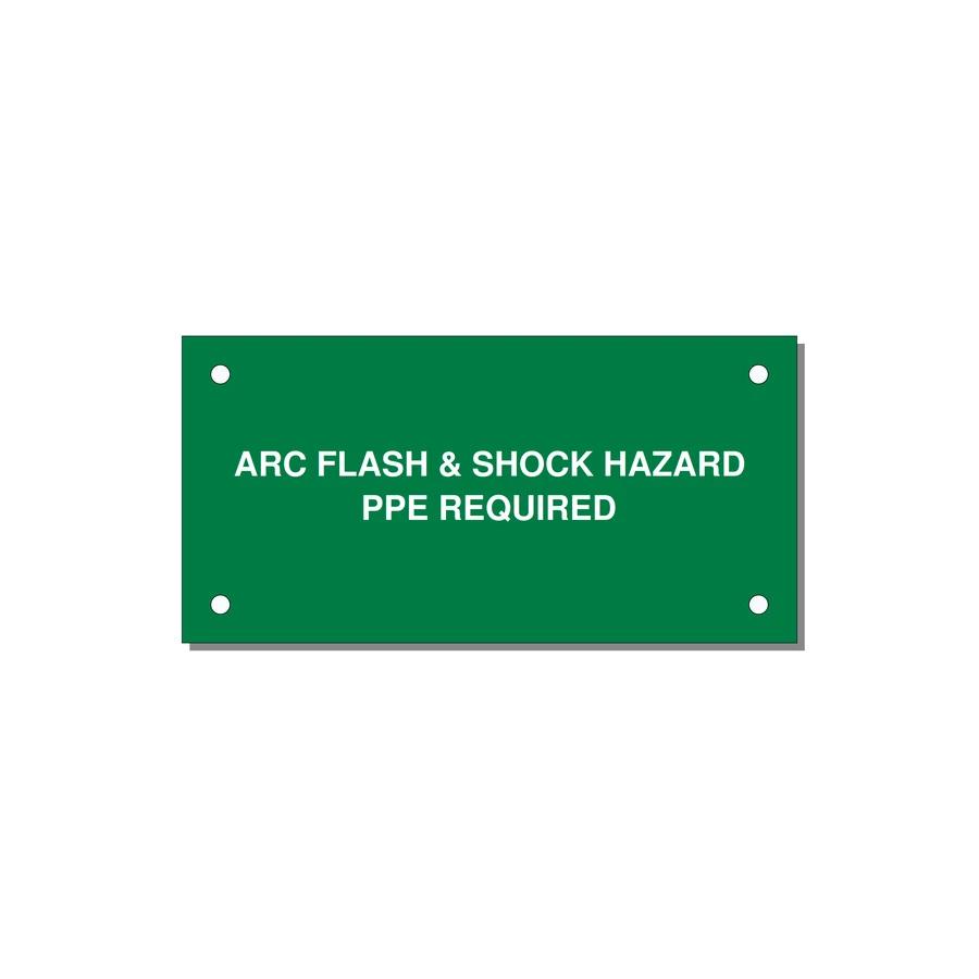 4.0x2.0" Arc Flash Safety Label - ARC FLASH & SHOCK HAZARD — 4x2" White on Green, Holes
