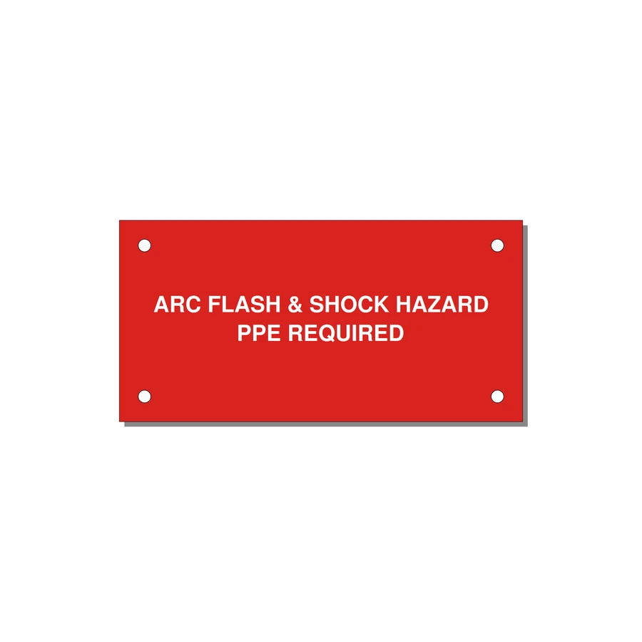 4.0x2.0" Arc Flash Safety Label - ARC FLASH & SHOCK HAZARD — 4x2" White on Red, Holes