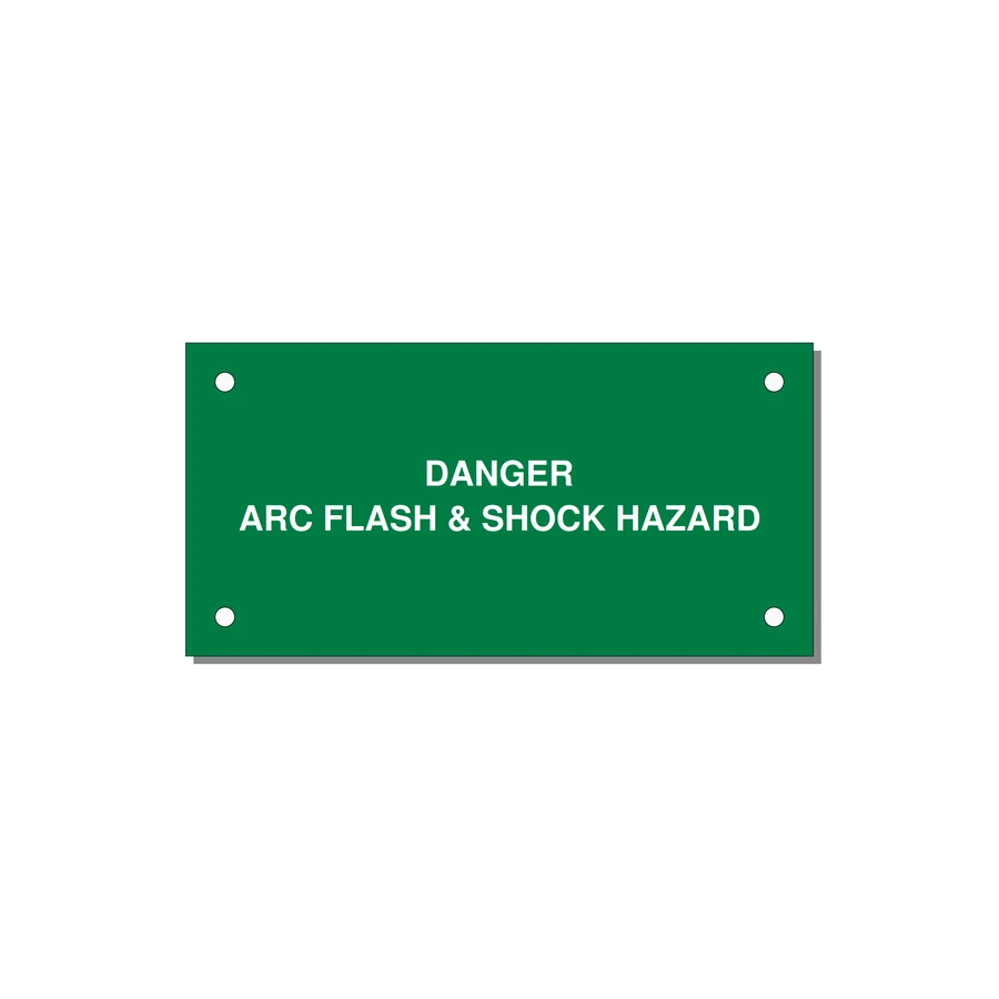 4.0x2.0" Arc Flash Safety Label - DANGER ARC FLASH & SHOCK — 4x2" White on Green, Holes