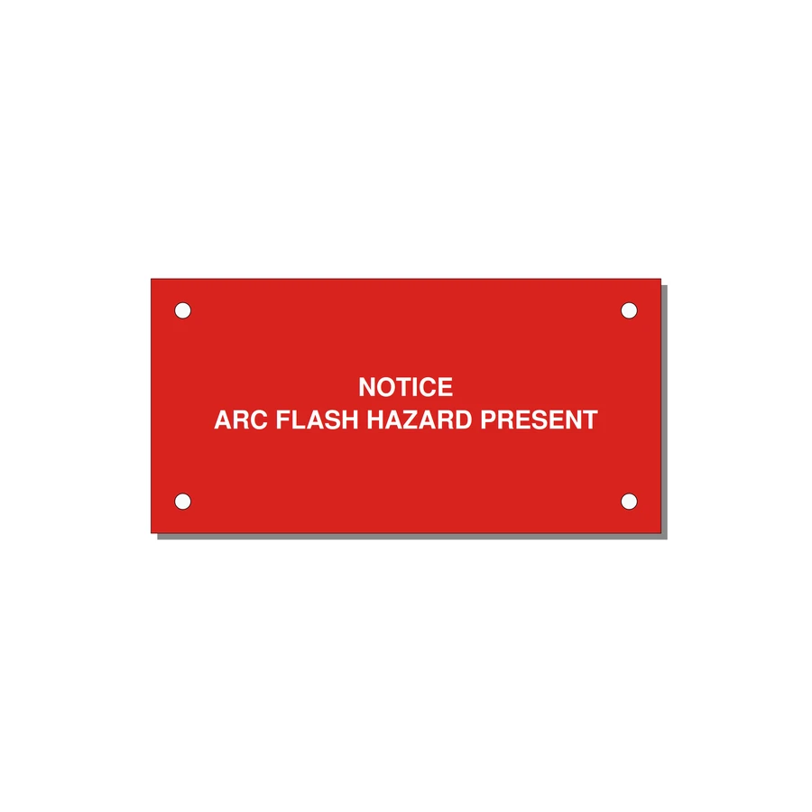 4.0x2.0" Arc Flash Safety Label - NOTICE ARC FLASH HAZARD P — 4x2" White on Red, Holes
