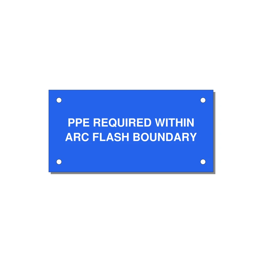 4.0x2.0" Arc Flash Safety Label - PPE REQUI — 4x2" White on Blue, Holes