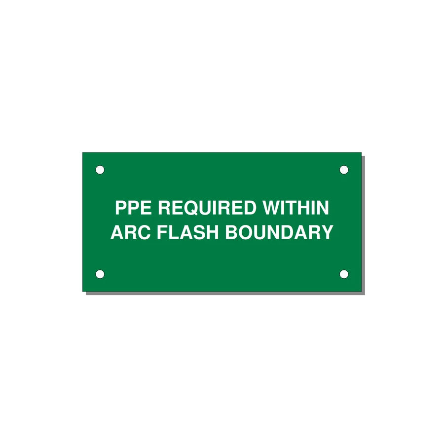 4.0x2.0" Arc Flash Safety Label - PPE REQUI — 4x2" White on Green, Holes