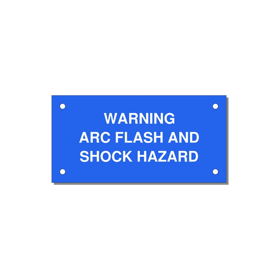 4.0x2.0" Arc Flash Safety Label - WARNING ARC FLASH AND SHO — 4x2" White on Blue, Holes