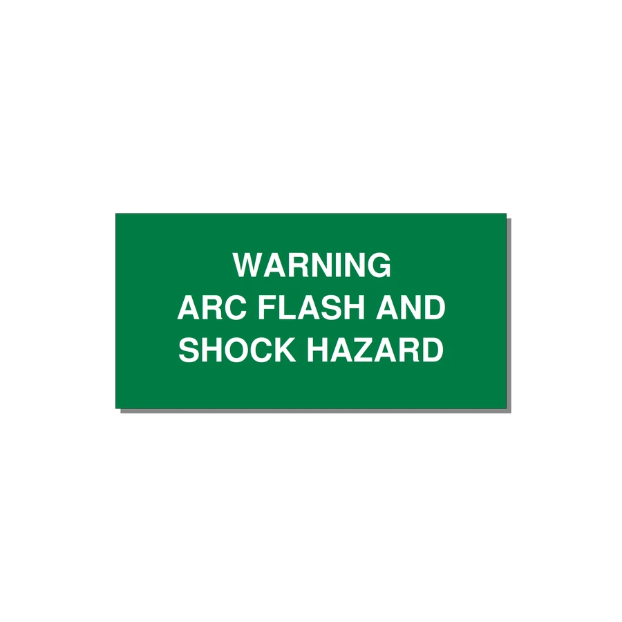 4.0x2.0" Arc Flash Safety Label - WARNING ARC FLASH AND SHO — 4x2" White on Green, Adhesive