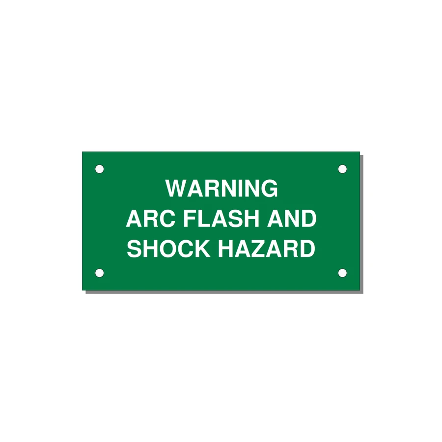 4.0x2.0" Arc Flash Safety Label - WARNING ARC FLASH AND SHO — 4x2" White on Green, Holes