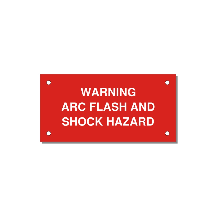 4.0x2.0" Arc Flash Safety Label - WARNING ARC FLASH AND SHO — 4x2" White on Red, Holes