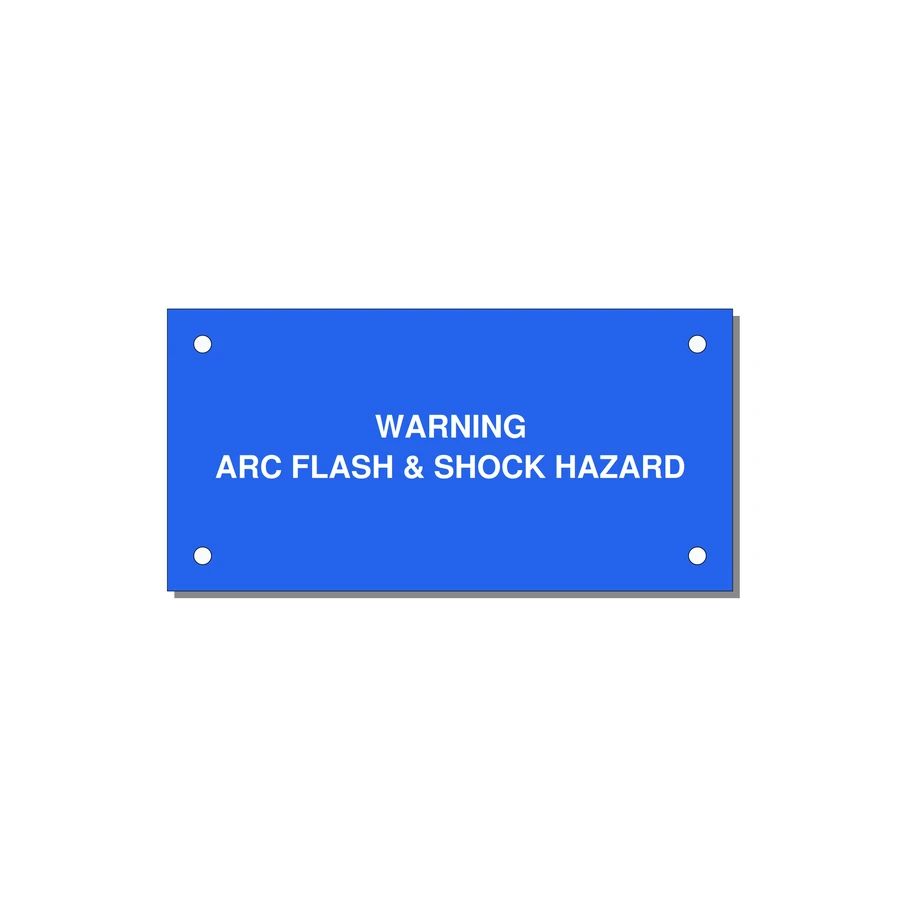 4.0x2.0" Arc Flash Safety Label - WARNING ARC FLASH & SHOCK — 4x2" White on Blue, Holes