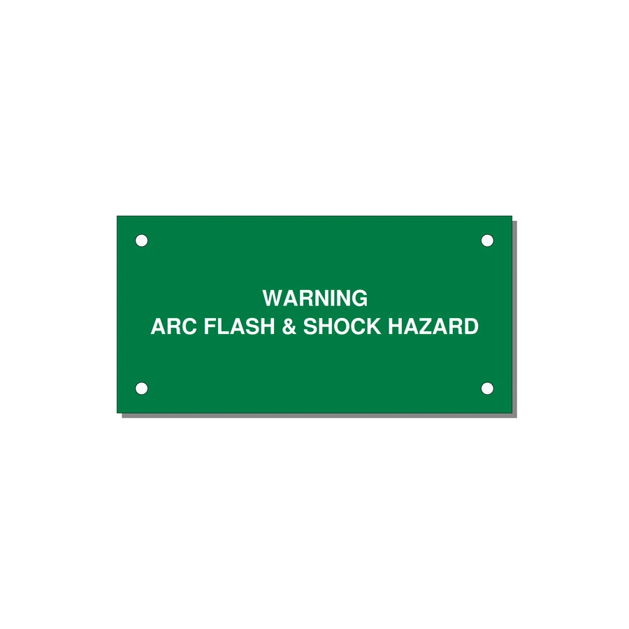 4.0x2.0" Arc Flash Safety Label - WARNING ARC FLASH & SHOCK — 4x2" White on Green, Holes
