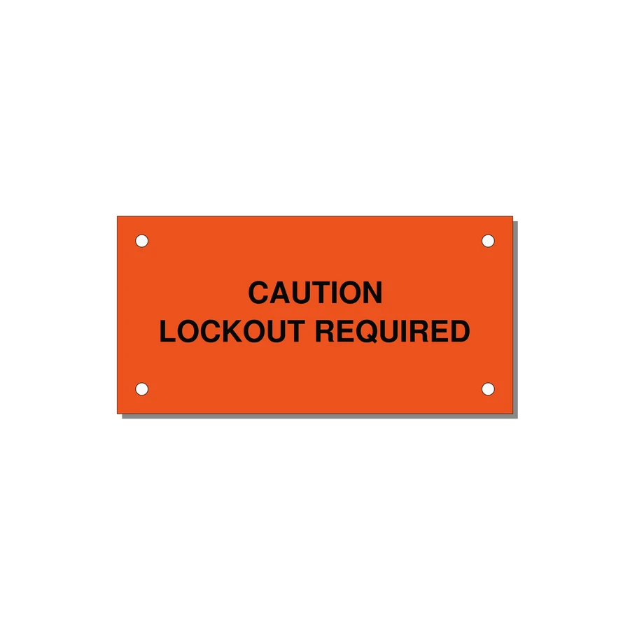 4.0x2.0" Caution Safety Label - CAUTION LOCKOUT REQUIRED — 4x2" Black on Orange, Holes
