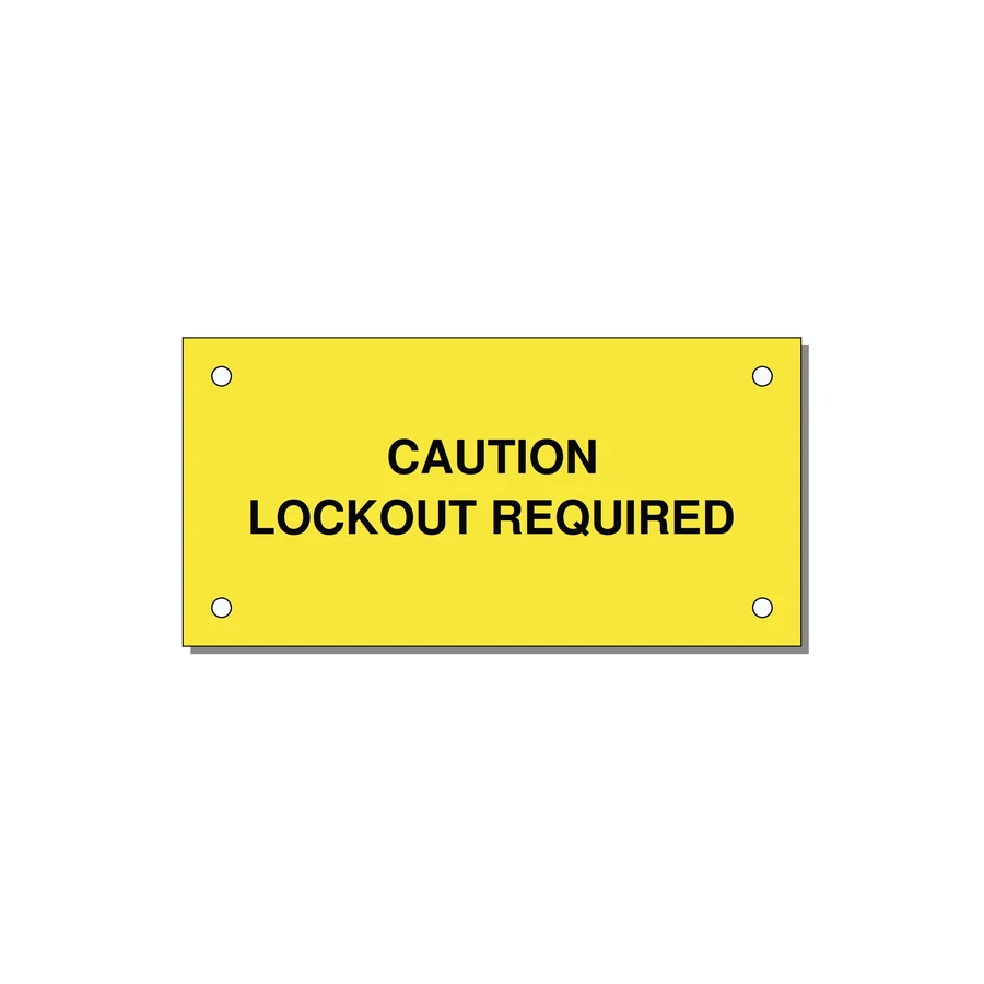 4.0x2.0" Caution Safety Label - CAUTION LOCKOUT REQUIRED — 4x2" Black on Yellow, Holes