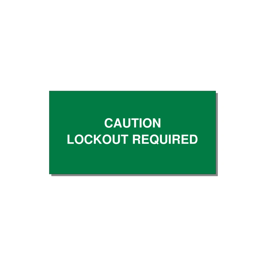 4.0x2.0" Caution Safety Label - CAUTION LOCKOUT REQUIRED — 4x2" White on Green, Adhesive