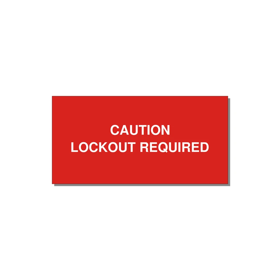 4.0x2.0" Caution Safety Label - CAUTION LOCKOUT REQUIRED — 4x2" White on Red, Adhesive