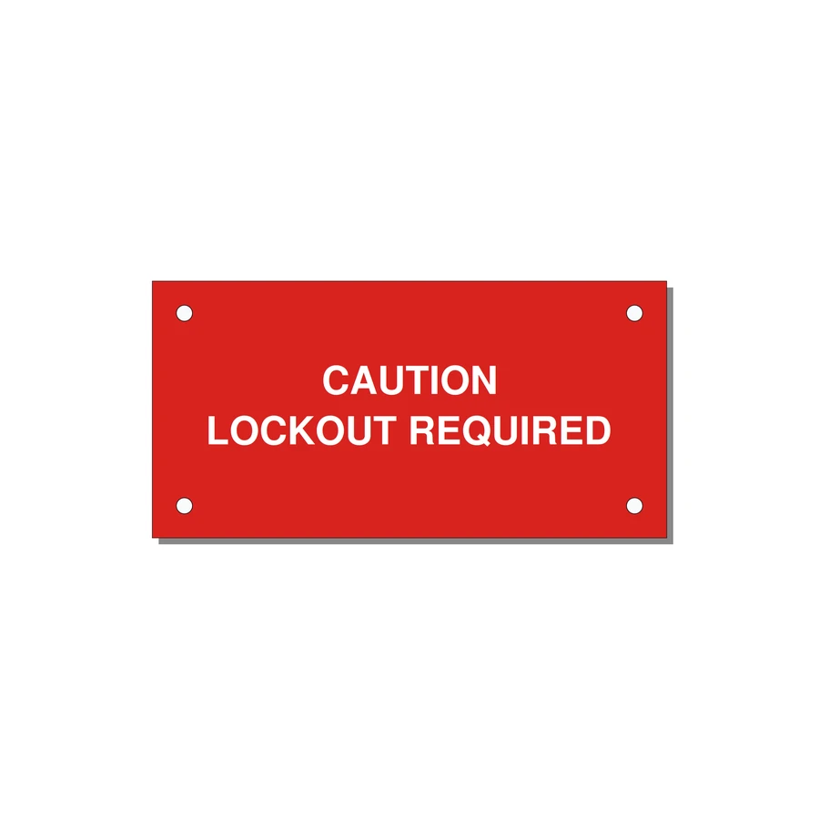 4.0x2.0" Caution Safety Label - CAUTION LOCKOUT REQUIRED — 4x2" White on Red, Holes
