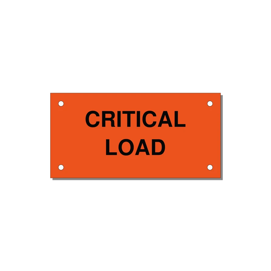 4.0x2.0" Critical Equipment Label - CRITICAL LOAD — 4x2" Black on Orange, Holes