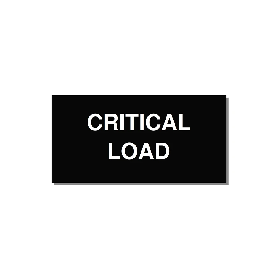 4.0x2.0" Critical Equipment Label - CRITICAL LOAD — 4x2" White on Black, Adhesive