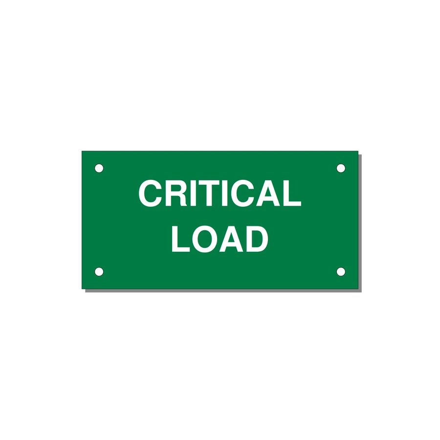 4.0x2.0" Critical Equipment Label - CRITICAL LOAD — 4x2" White on Green, Holes