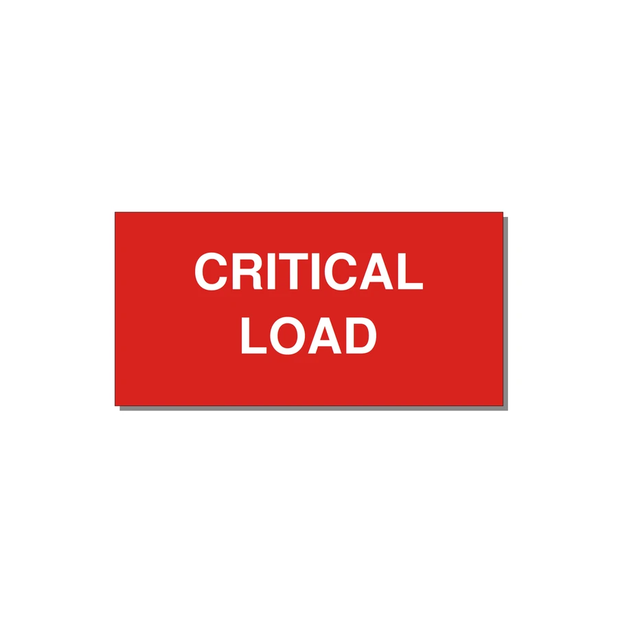 4.0x2.0" Critical Equipment Label - CRITICAL LOAD — 4x2" White on Red, Adhesive