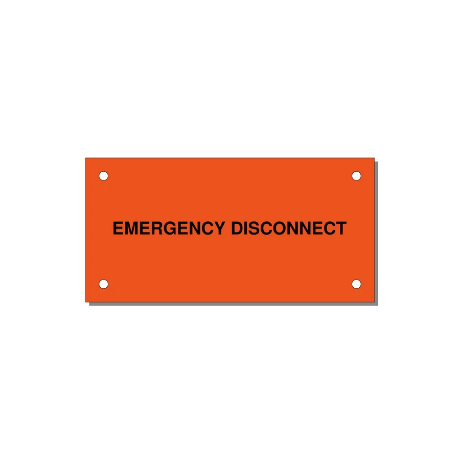4.0x2.0" Disconnect Switch Label - EMERGENCY DISCONNECT — 4x2" Black on Orange, Holes