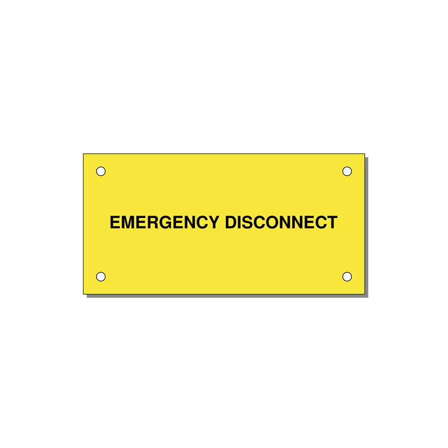 4.0x2.0" Disconnect Switch Label - EMERGENCY DISCONNECT — 4x2" Black on Yellow, Holes