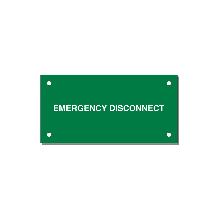 4.0x2.0" Disconnect Switch Label - EMERGENCY DISCONNECT — 4x2" White on Green, Holes