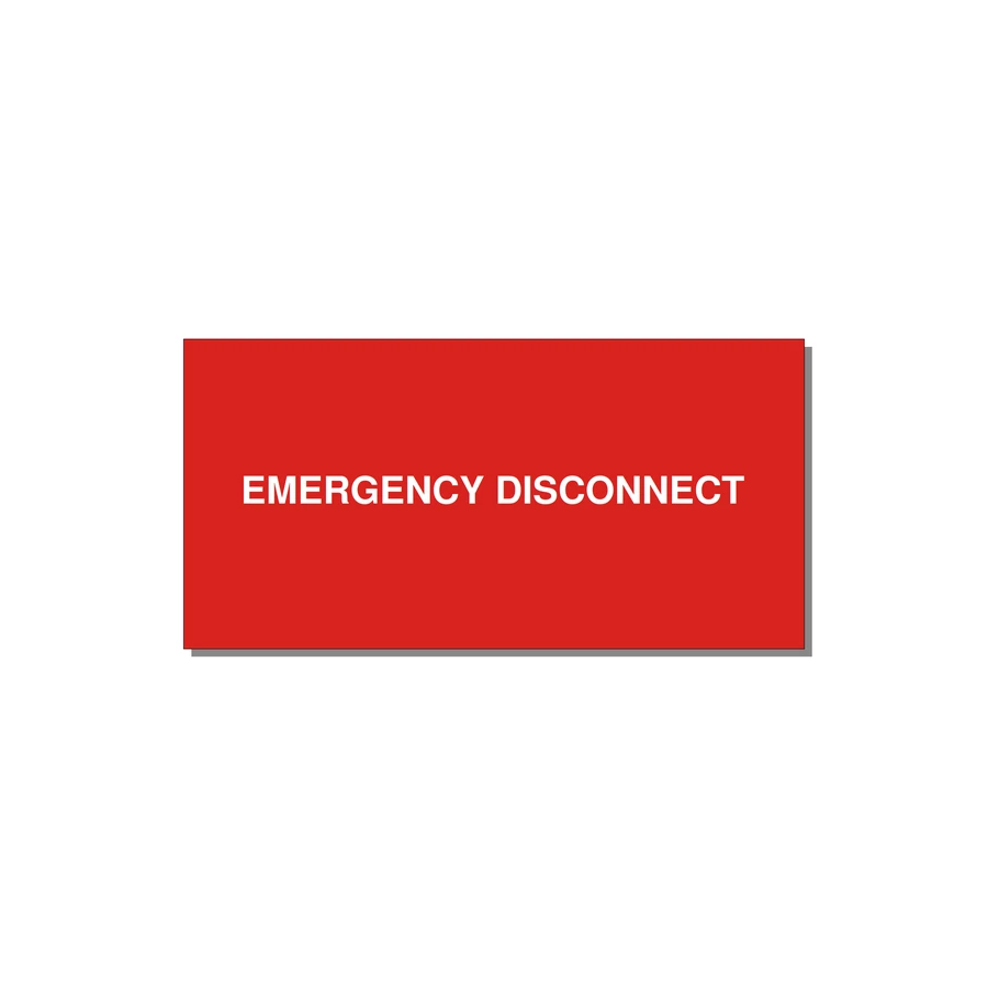 4.0x2.0" Disconnect Switch Label - EMERGENCY DISCONNECT — 4x2" White on Red, Adhesive