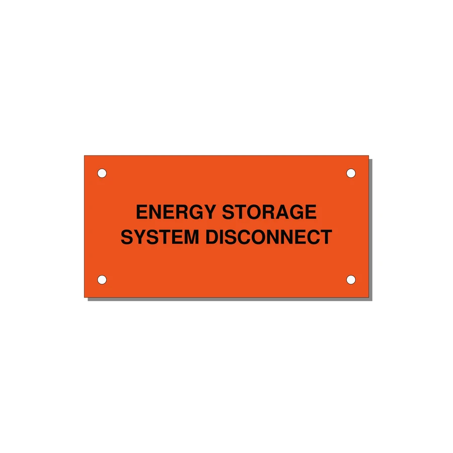 4.0x2.0" Disconnect Switch Label - ENERGY STORAGE SYSTEM DIS — 4x2" Black on Orange, Holes