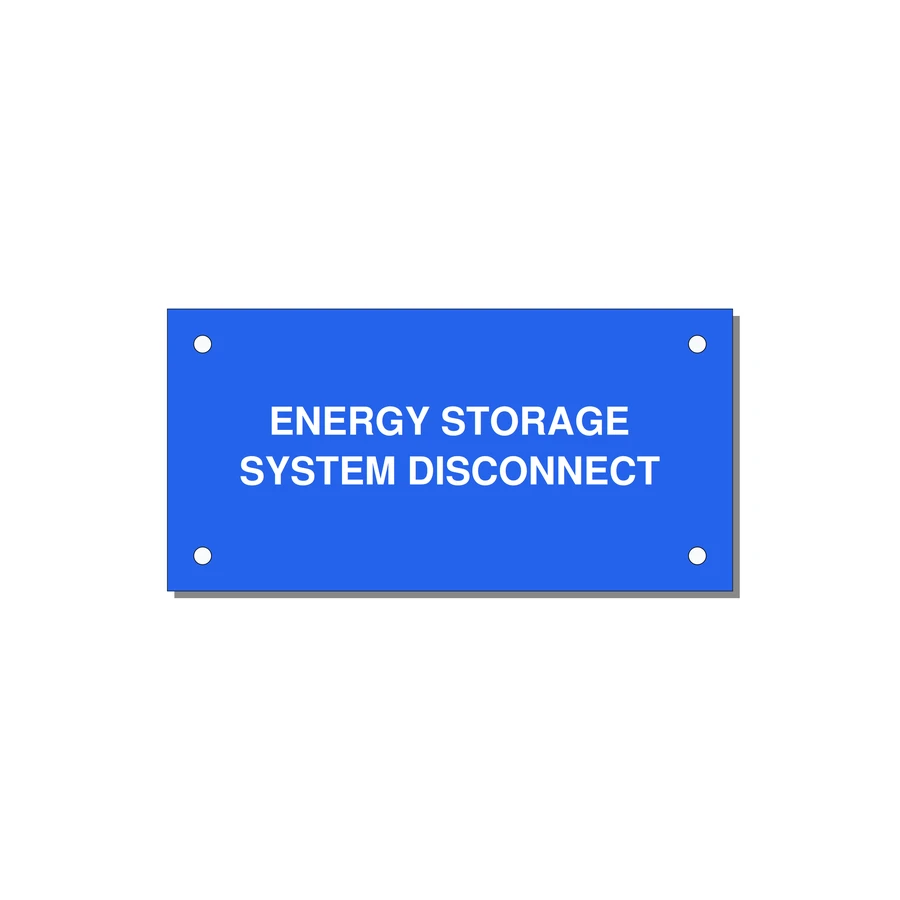 4.0x2.0" Disconnect Switch Label - ENERGY STORAGE SYSTEM DIS — 4x2" White on Blue, Holes