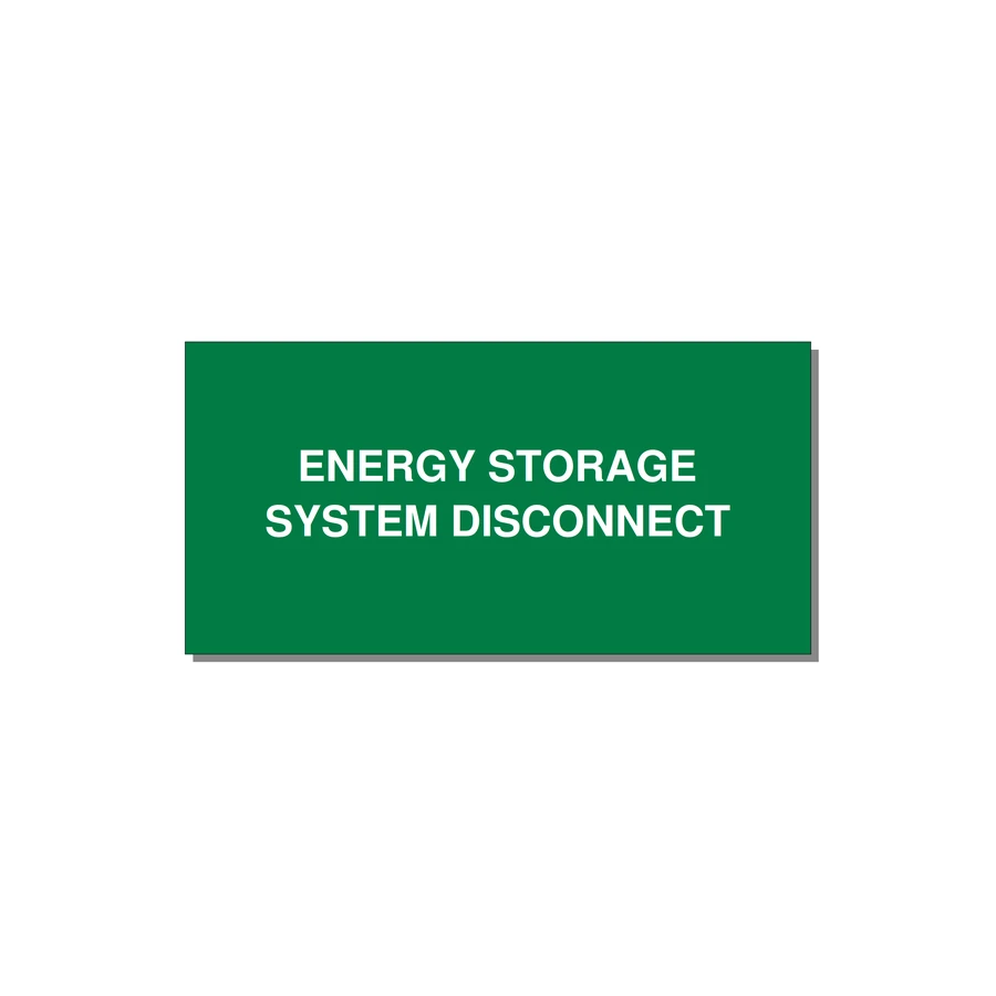 4.0x2.0" Disconnect Switch Label - ENERGY STORAGE SYSTEM DIS — 4x2" White on Green, Adhesive