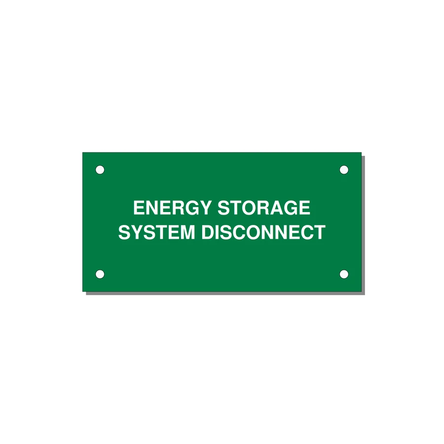4.0x2.0" Disconnect Switch Label - ENERGY STORAGE SYSTEM DIS — 4x2" White on Green, Holes