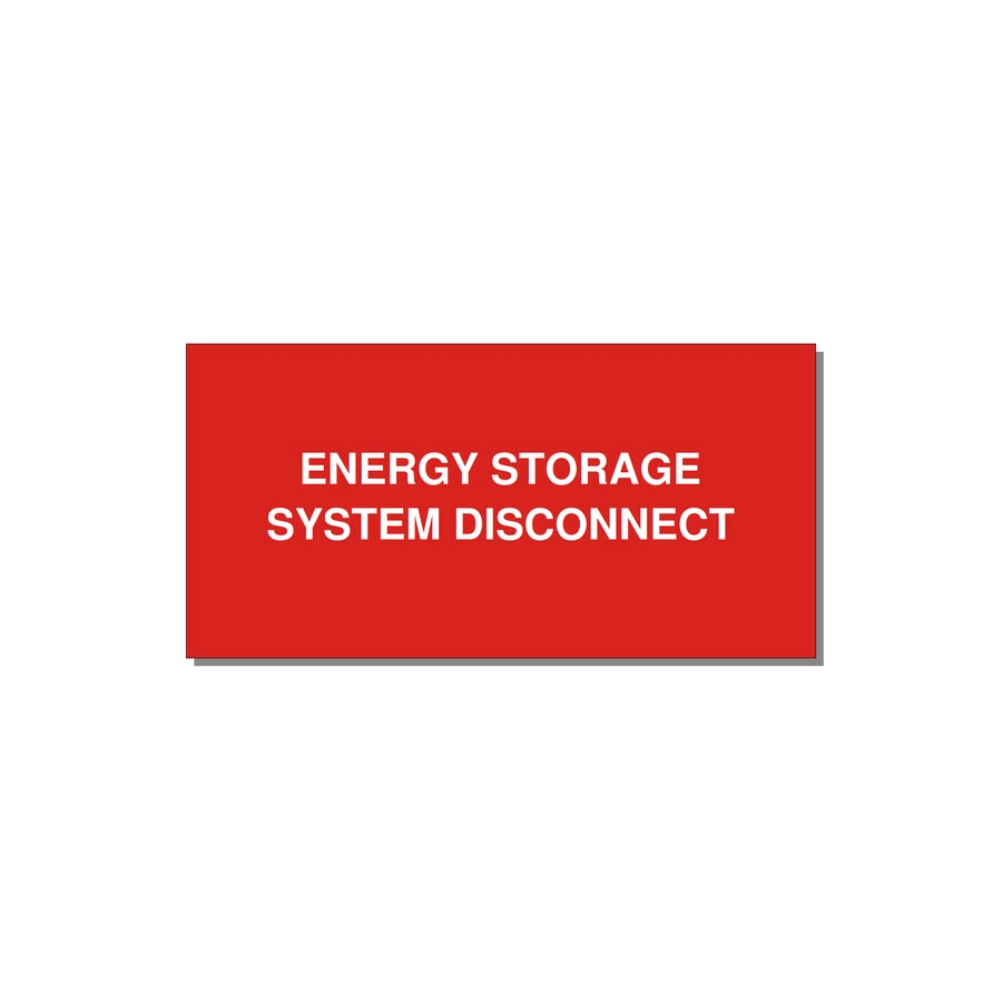 4.0x2.0" Disconnect Switch Label - ENERGY STORAGE SYSTEM DIS — 4x2" White on Red, Adhesive