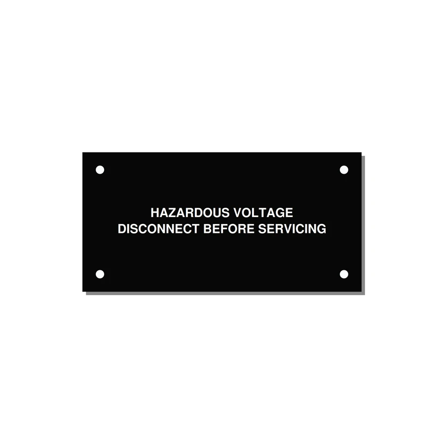 4.0x2.0" Disconnect Switch Label - HAZARDOUS VOLTAGE DISCONN — 4x2" White on Black, Holes