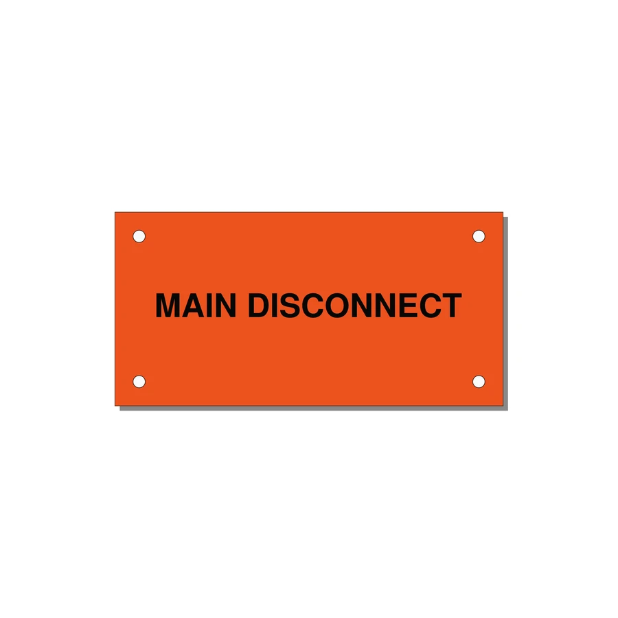 4.0x2.0" Disconnect Switch Label - MAIN DISCONNECT — 4x2" Black on Orange, Holes