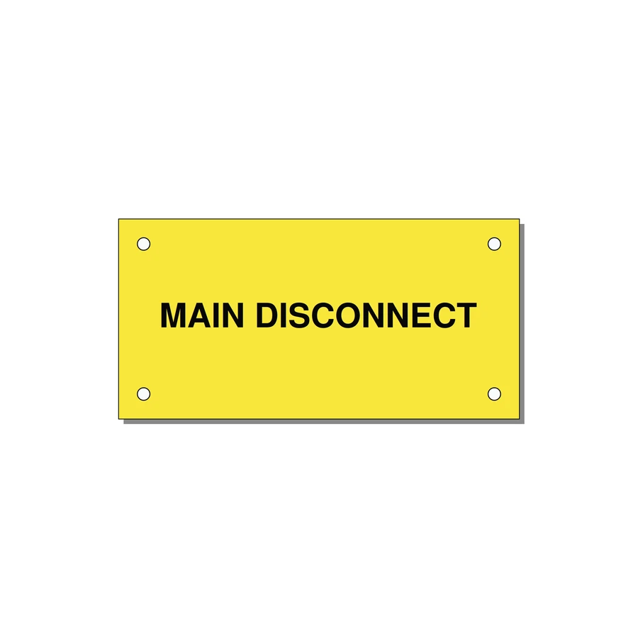 4.0x2.0" Disconnect Switch Label - MAIN DISCONNECT — 4x2" Black on Yellow, Holes