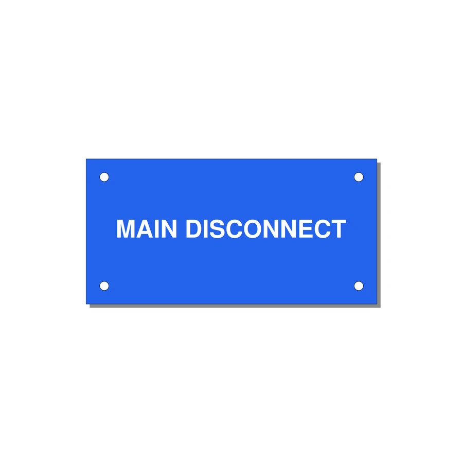 4.0x2.0" Disconnect Switch Label - MAIN DISCONNECT — 4x2" White on Blue, Holes