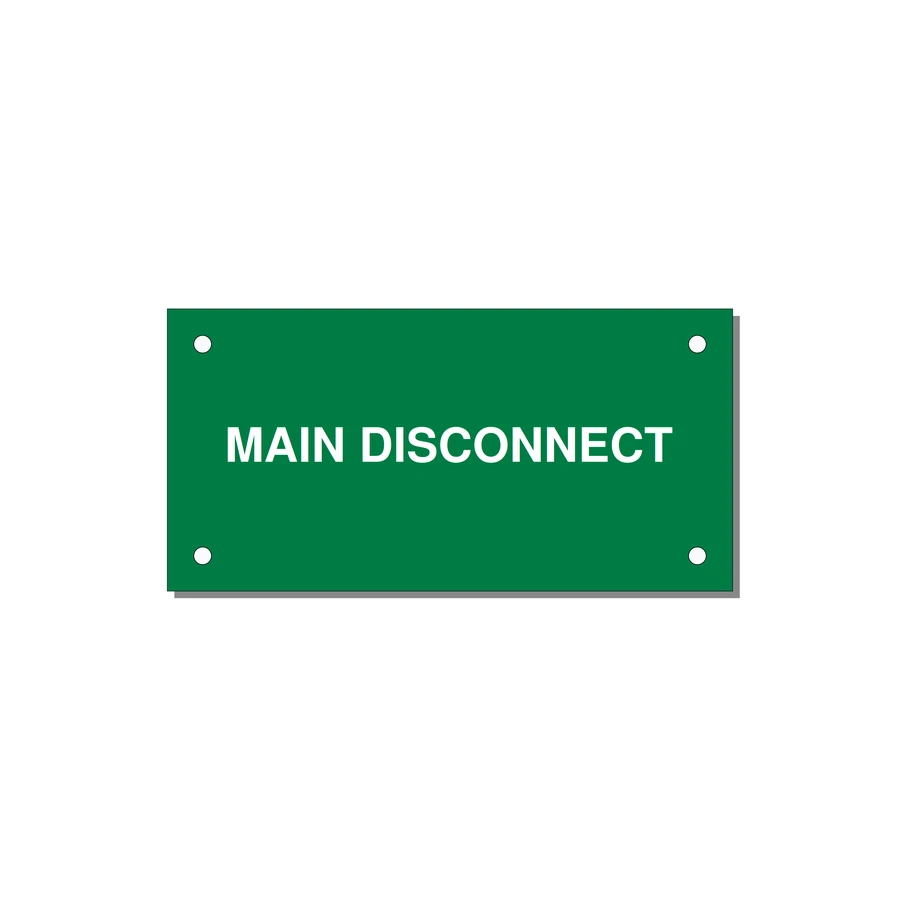 4.0x2.0" Disconnect Switch Label - MAIN DISCONNECT — 4x2" White on Green, Holes