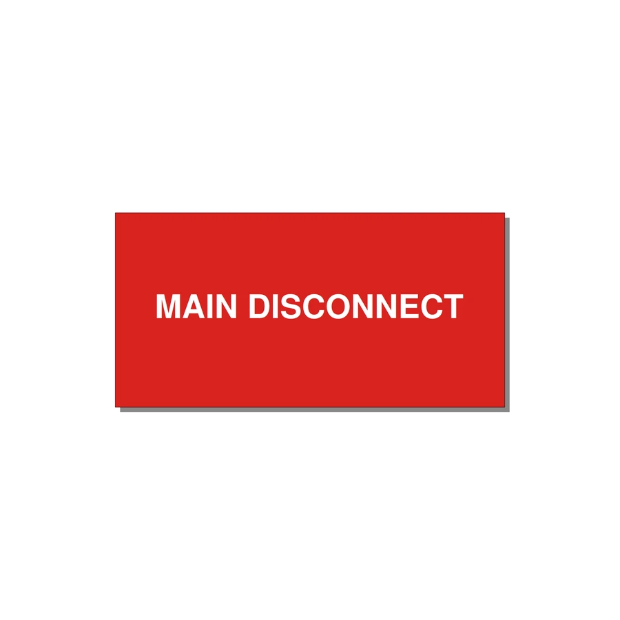 4.0x2.0" Disconnect Switch Label - MAIN DISCONNECT — 4x2" White on Red, Adhesive