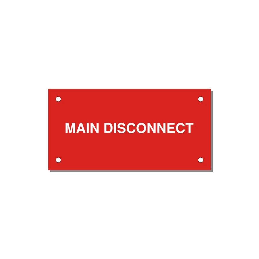 4.0x2.0" Disconnect Switch Label - MAIN DISCONNECT — 4x2" White on Red, Holes