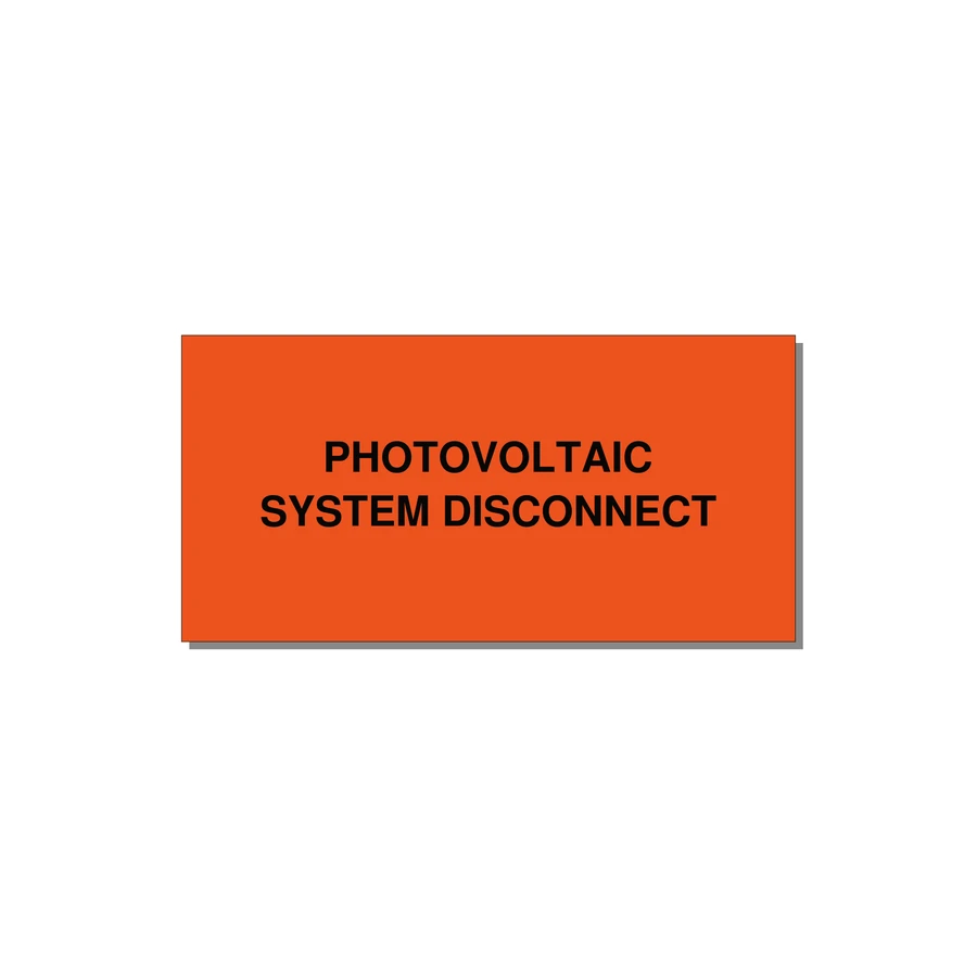 4.0x2.0" Disconnect Switch Label - PHOTOVOLTAIC SYSTEM DISCO — 4x2" Black on Orange, Adhesive