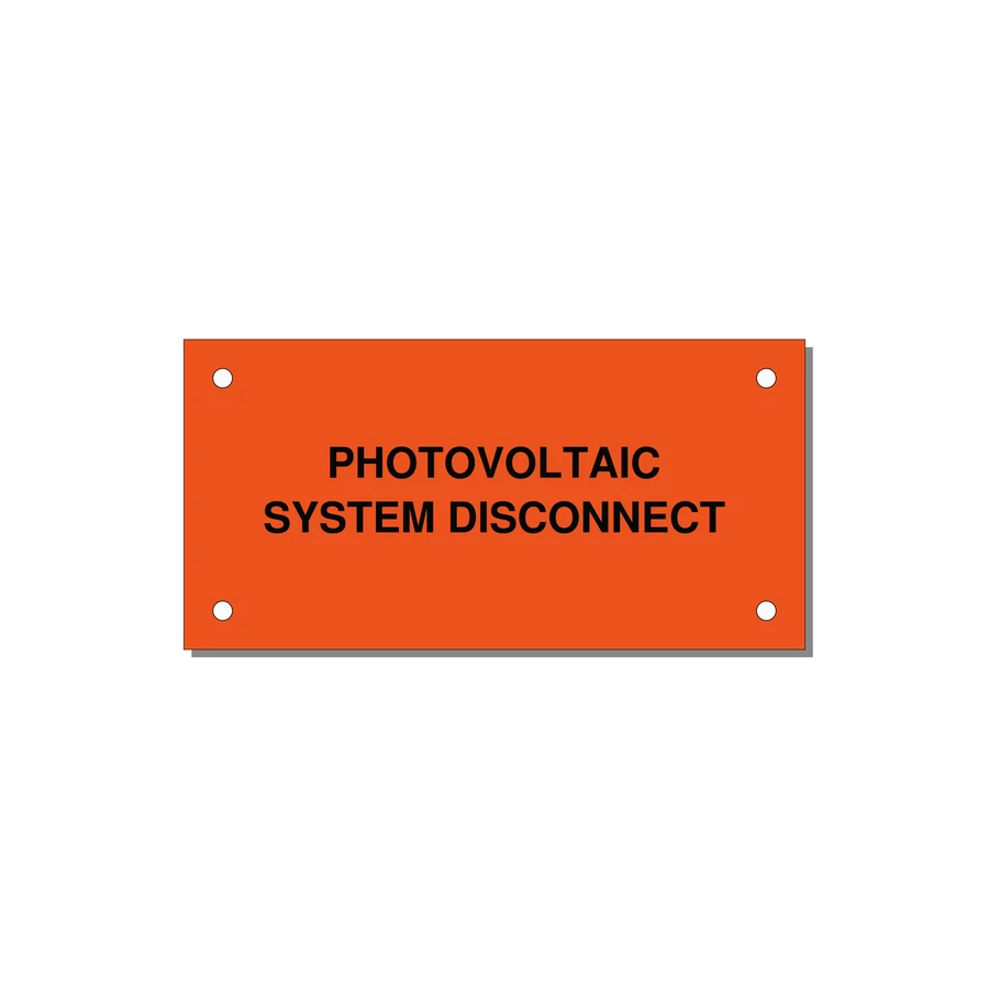4.0x2.0" Disconnect Switch Label - PHOTOVOLTAIC SYSTEM DISCO — 4x2" Black on Orange, Holes