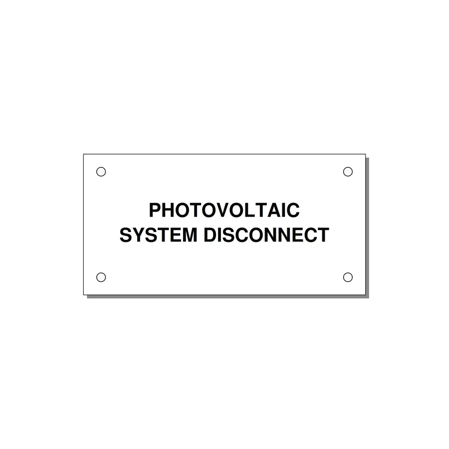 4.0x2.0" Disconnect Switch Label - PHOTOVOLTAIC SYSTEM DISCO — 4x2" Black on White, Holes