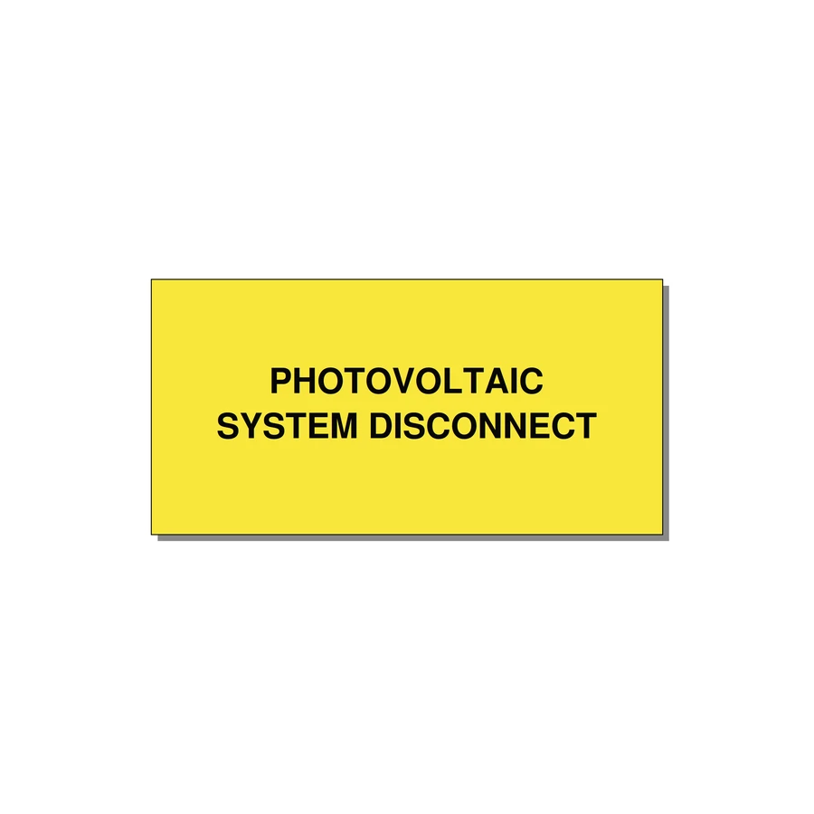 4.0x2.0" Disconnect Switch Label - PHOTOVOLTAIC SYSTEM DISCO — 4x2" Black on Yellow, Adhesive