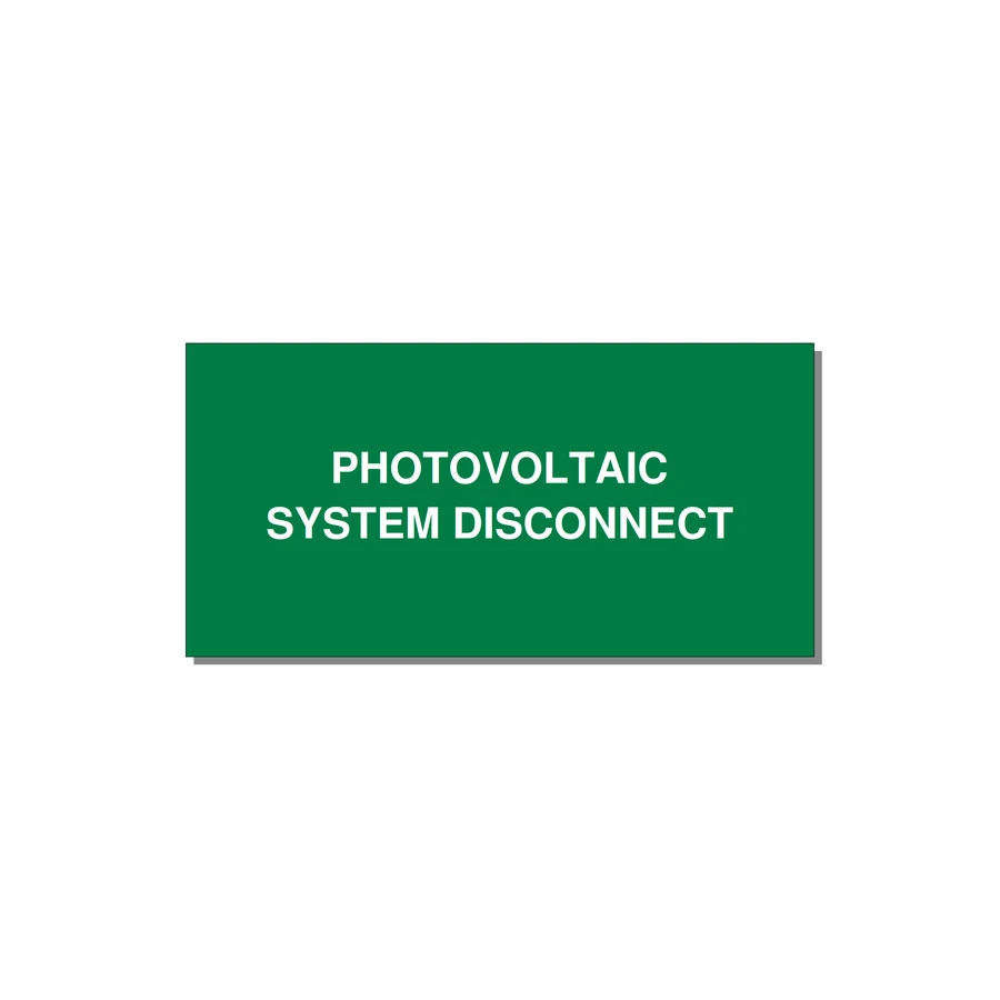 4.0x2.0" Disconnect Switch Label - PHOTOVOLTAIC SYSTEM DISCO — 4x2" White on Green, Adhesive