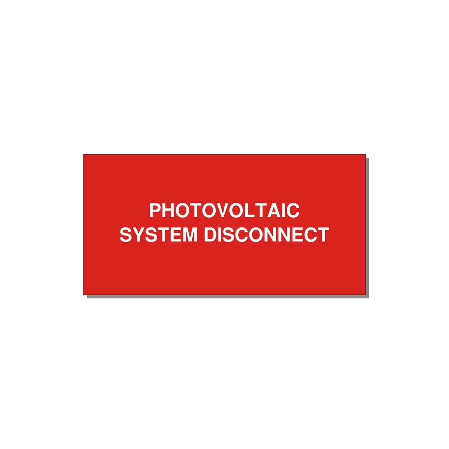4.0x2.0" Disconnect Switch Label - PHOTOVOLTAIC SYSTEM DISCO — 4x2" White on Red, Adhesive