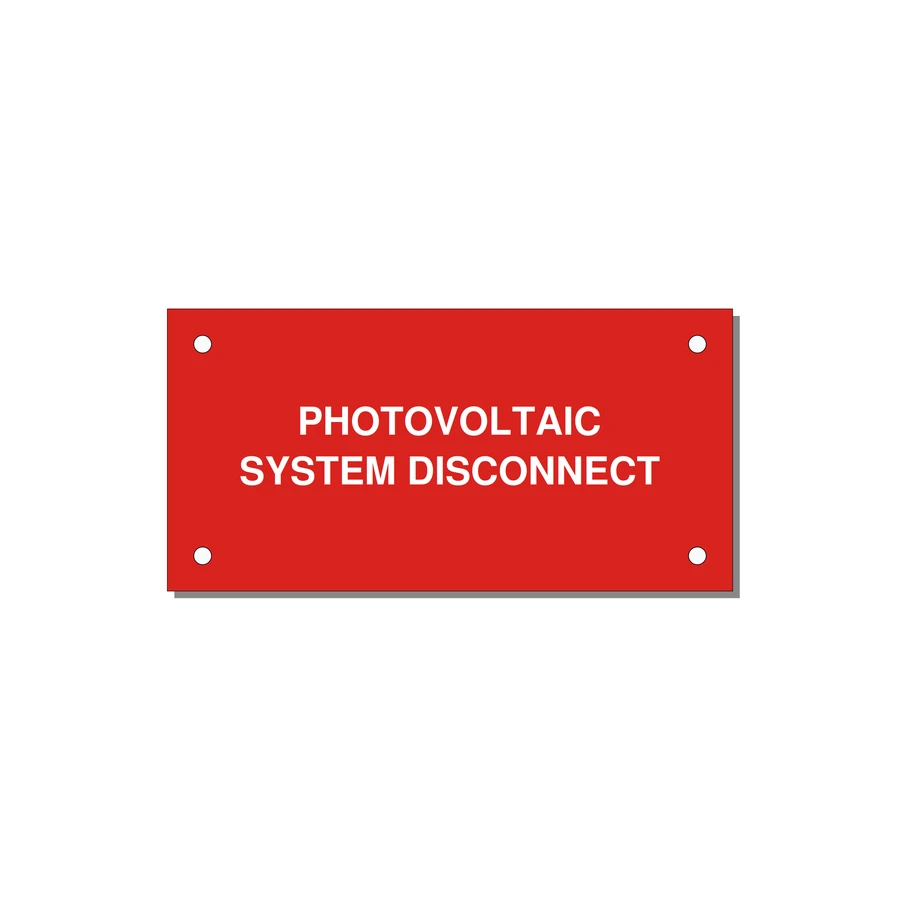 4.0x2.0" Disconnect Switch Label - PHOTOVOLTAIC SYSTEM DISCO — 4x2" White on Red, Holes