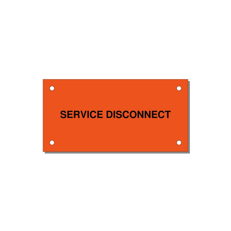 4.0x2.0" Disconnect Switch Label - SERVICE DISCONNECT — 4x2" Black on Orange, Holes
